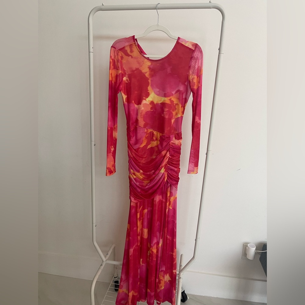 Vibrant Long Sleeve Dress in Pink and Orange